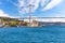 Ortakoy Mosque and the Bosphorus Bridge, view from the ferry, Istanbul, Turkey