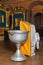 Orthodox baptism bowl of holy water and candles