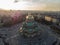 Orthodox Cathedral Alexander Nevsky, in Sofia, Bulgaria. Aerial photography in the sunset