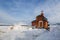 Orthodox chapel on the coast of the Barents Sea. The polar region