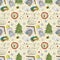 Orthodox Christmas color and contour illustration seamless pattern baby Doodle layout for wreath design Church barn lamb