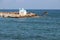 orthodox church (agios dionysios d\\\'olymbos) and mediterranean sea in galatas in crete