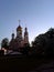 Orthodox Church on the backdrop of a cloudless evening sky near Moscow