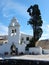 Orthodox church and cypress on the islet of Pontikonisi, Corfu