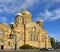 Orthodox Church of Dormition of Mother of God 1895-1897 stands towering on Vasilievsky Island, at mouth of Neva River. Saint Pet