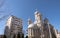The orthodox church of the Holy Martyr Dimitrie against a bright blue sky, in Bacau, Romania