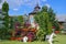 Orthodox church - Monastery Bujoreni - landmark attraction in Vaslui County, Romania. Spring landscape