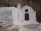 Orthodox Church, Panagia Katefiani, in the Mesa Vouno mountain, on Santorini island, Greece.