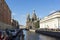 Orthodox Church of the Savior on spilled blood in St. Petersburg, Griboyedov Canal, street, people, cars