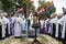 Orthodox churchmen serving memorial service devoted to the soldiers fallen in Russian Ukrainian war