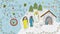 Orthodox contour color banner in Christmas design in the style of childrens scribbles three wise men coming to the stable where