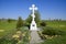 Orthodox cross on the entrance to the settlement. Symbol of the Christian faith. Orthodox cross for absorption entering into the c