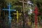 Orthodox crosses brought by pilgrims to the Holy Mount of Grabarka.