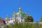 Orthodox domes with golden crosses of the Refectory church, Kyiv, Ukraine