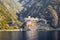 Orthodox Greek monastery on Mount Athos. View from sea. Dionysiou.