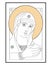 orthodox icon of Holy Mary Mother of God Queen of Heaven. Virgin Mary Hearing One. Linear vector illustration for