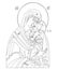 Orthodox icon of Virgin. Holy Mother, God Mother of God Queen of Heaven with Jesus Christ Child. Eleusa, Linear hand