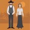 Orthodox jew, man and woman. Flat judaism traditonal religious character