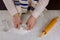 Orthodox Jewish man prepare hand made flat kosher matzah