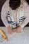Orthodox Jewish man prepare hand made flat kosher matzah
