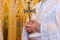 Orthodox priest holds with a cross in his hands