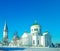 Orthodox Russian Church with green domes on a Sunny winter day