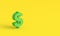 Orthographic projection of a green dollar sign with copy space on a pastel yellow background