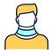 Orthopedic cervical neck collar color line icon. Isolated vector element.