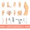 Orthopedic icons set. Human skeleton, bones and different medical accessories