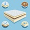 Orthopedic mattress. Layers of material mattress comfort pad soft furniture waterproof vector realistic illustrations