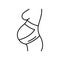 Orthopedic prenatal belt. Silhouette of pregnant woman with bandage on her belly. Line art icon of double support belt. Black