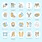 Orthopedic, trauma rehabilitation line icons. Crutches, orthopedics mattress pillow, cervical collar, walkers and other