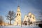 Ortodox church winter landscape russia