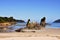 Os Castelos rocks in Seiramar beach, between Covas a Sacido beach, in Viveiro, Lugo, Galicia. Spain. Europe. September 28, 2019