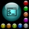 OS command terminal icons in color illuminated glass buttons