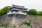 Osaka castle strong walls and japanese traditional building