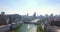 Osaka City River And Skyline Cityscape backwards Reveal Aerial Shot