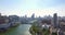 Osaka City River And Skyline Cityscape descending Reveal Aerial Shot