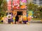 OSAKA, JAPAN - JULY 02, 2017: Unidentified people eating in a food truck fast food in Osaka