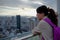 Osaka, Japan - September 27: Unidentified girls enjoys the view on the Umeda Sky Building on September 27, 2016.