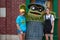 Oscar the Grouch with nice girls in Sesame Street Party Parade at Seaworld 3