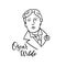 Oscar Wilde linear sketch portrait isolated on white background for prints, greeting cards. English famous great writer