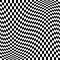 Oscillation, ripple, squeeze warp. Curve, camber element. Wavy, waving distortion on checkered, chequered, chess board pattern.