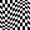 Oscillation, ripple, squeeze warp. Curve, camber element. Wavy, waving distortion on checkered, chequered, chess board pattern.