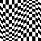 Oscillation, ripple, squeeze warp. Curve, camber element. Wavy, waving distortion on checkered, chequered, chess board pattern.