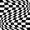 Oscillation, ripple, squeeze warp. Curve, camber element. Wavy, waving distortion on checkered, chequered, chess board pattern.