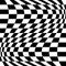 Oscillation, ripple, squeeze warp. Curve, camber element. Wavy, waving distortion on checkered, chequered, chess board pattern.