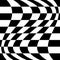 Oscillation, ripple, squeeze warp. Curve, camber element. Wavy, waving distortion on checkered, chequered, chess board pattern.