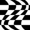 Oscillation, ripple, squeeze warp. Curve, camber element. Wavy, waving distortion on checkered, chequered, chess board pattern.