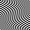 Oscillation, ripple, squeeze warp. Curve, camber element. Wavy, waving distortion on checkered, chequered, chess board pattern.